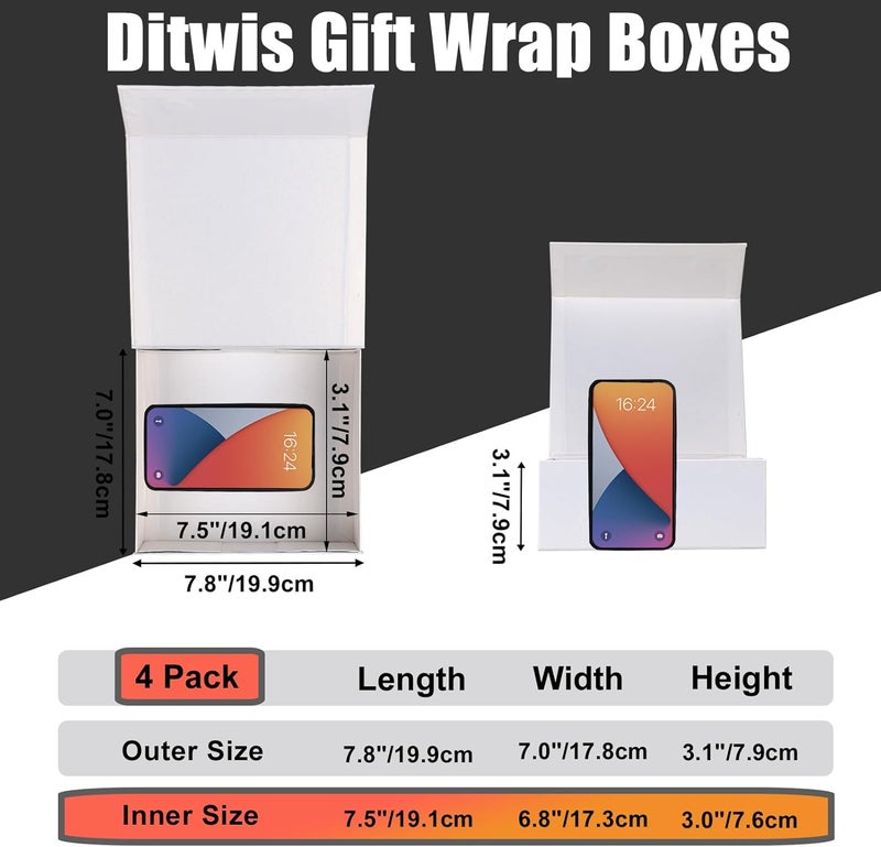 Ditwis 4 Pack 7.8x7x3.1 Inches Gift Boxes with Magnetic Closure Lids, White Magnetic Box for Wedding, Groomsmen Bridesmaid Proposal, Birthdays, Mother's Day - Image 2